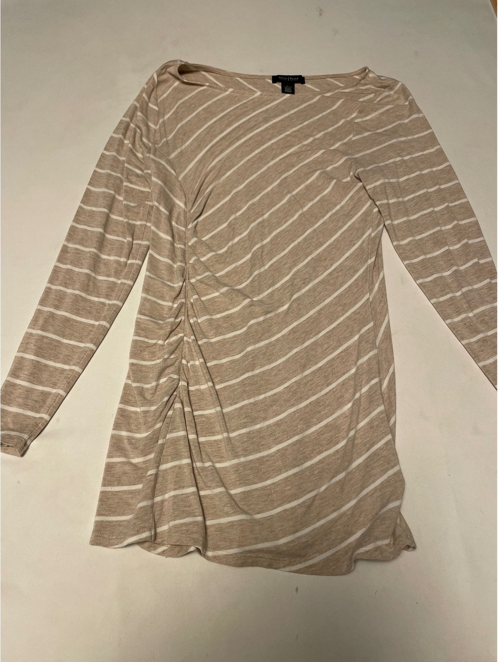 White House Black Market Beige and White Striped Long Sleeve Dress Size L